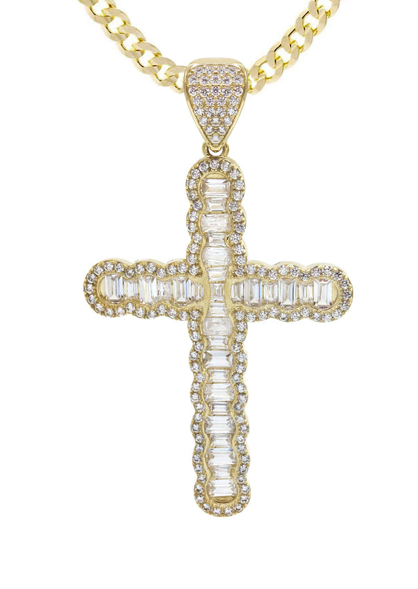 10K Yellow Gold  Baguette Cross Necklace | Appx. 15.6 Grams