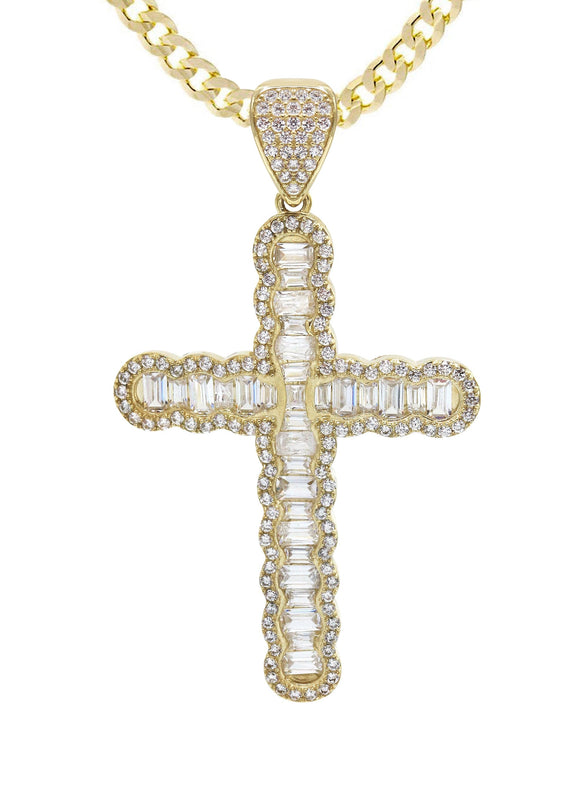 10K Yellow Gold  Baguette Cross Necklace | Appx. 15.6 Grams