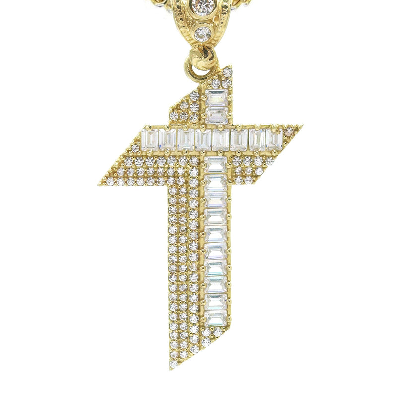 10K Yellow Gold  Baguette Cross Necklace | Appx. 15 Grams