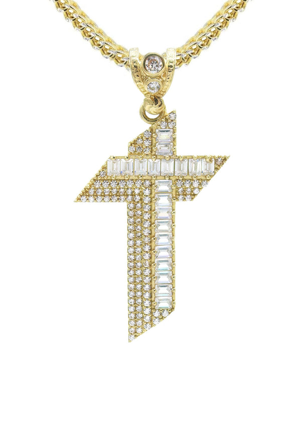10K Yellow Gold  Baguette Cross Necklace | Appx. 15 Grams