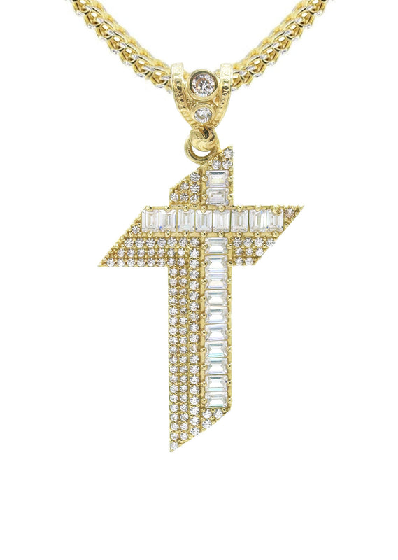 10K Yellow Gold  Baguette Cross Necklace | Appx. 15 Grams