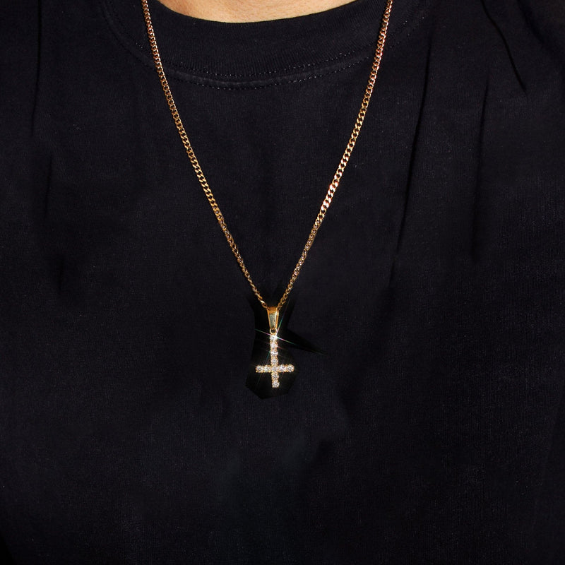 Mens Gold Plated Cuban Link Chain & Cross Pendant | Appx. 10.7 Grams