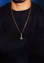 Mens Gold Plated Cuban Link Chain & Cross Pendant | Appx. 10.7 Grams