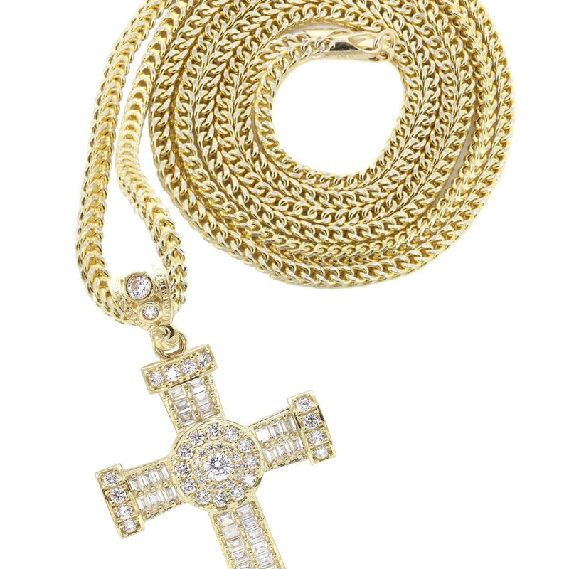 10K Yellow Gold  Baguette Cross Necklace | Appx. 16.2 Grams