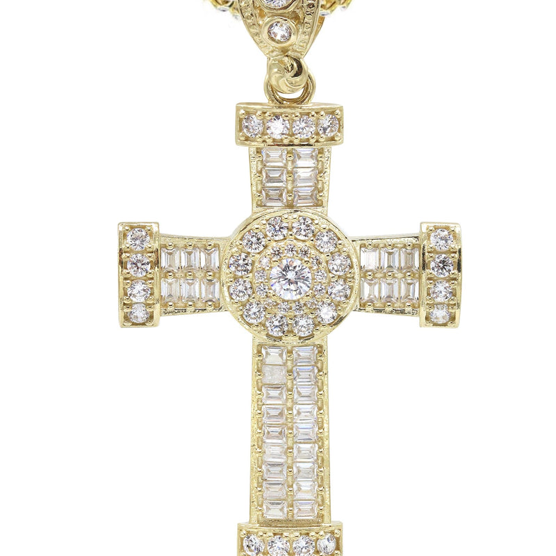 10K Yellow Gold  Baguette Cross Necklace | Appx. 16.2 Grams