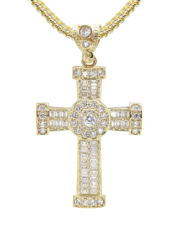 10K Yellow Gold  Baguette Cross Necklace | Appx. 16.2 Grams