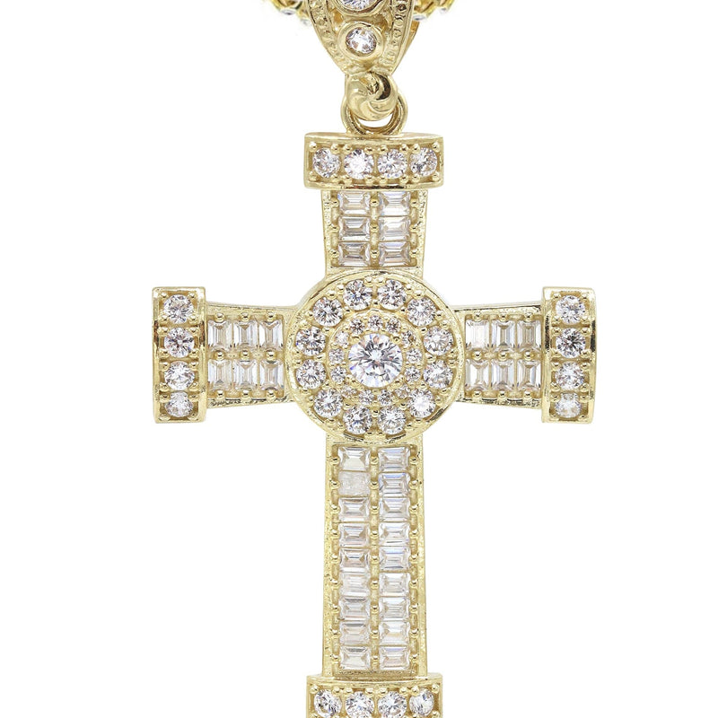 10K Yellow Gold  Baguette Cross Necklace | Appx. 16.2 Grams
