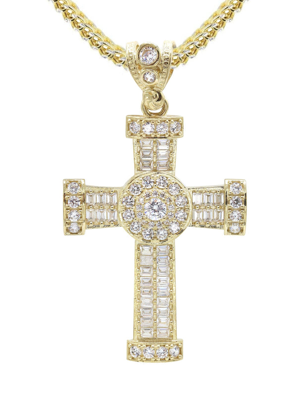 10K Yellow Gold  Baguette Cross Necklace | Appx. 16.2 Grams
