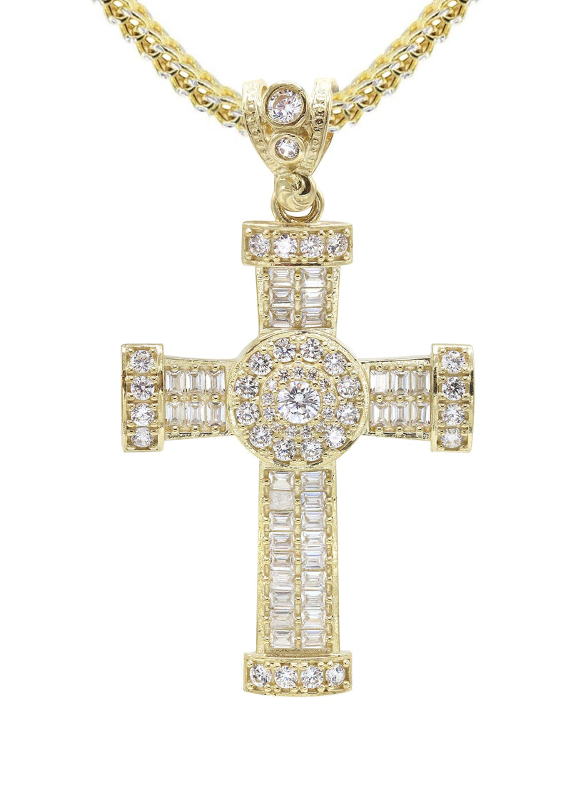 10K Yellow Gold  Baguette Cross Necklace | Appx. 16.2 Grams