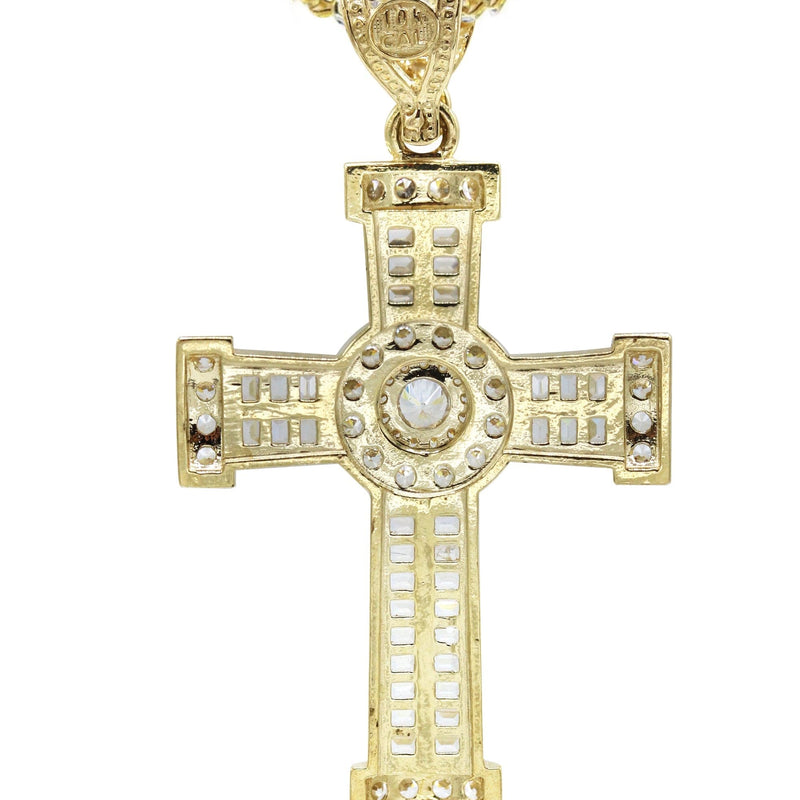 10K Yellow Gold  Baguette Cross Necklace | Appx. 16.2 Grams