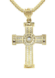 10K Yellow Gold  Baguette Cross Necklace | Appx. 16.2 Grams