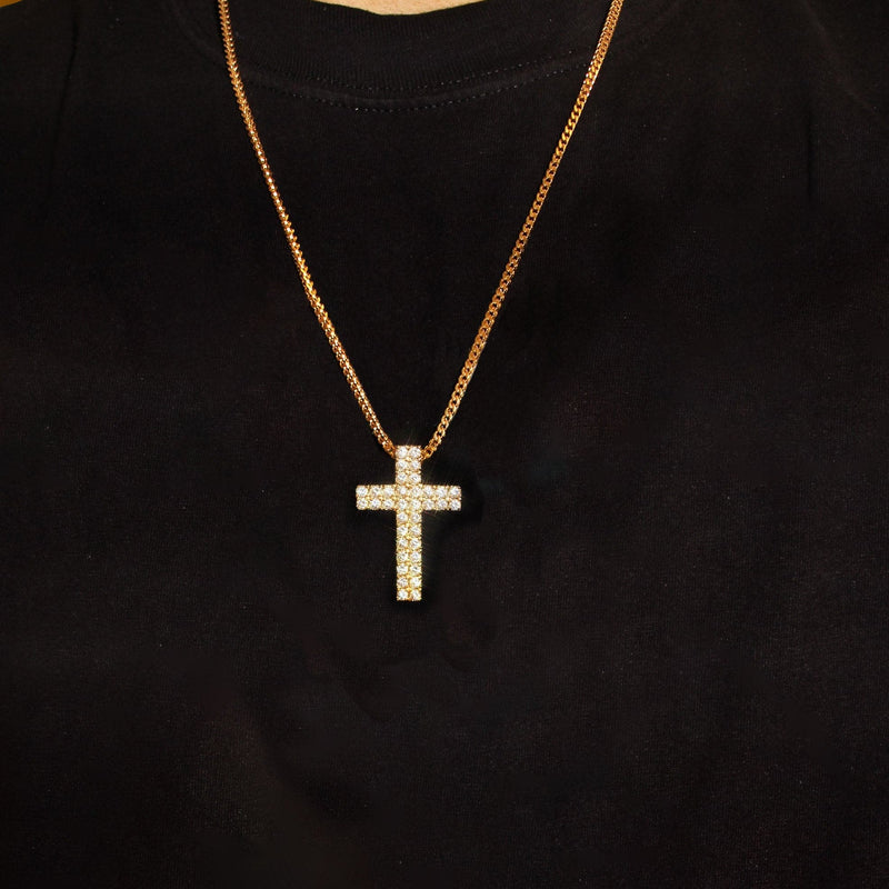 Mens Gold Plated Cuban Link Chain & Cross Pendant | Appx. 20 Grams