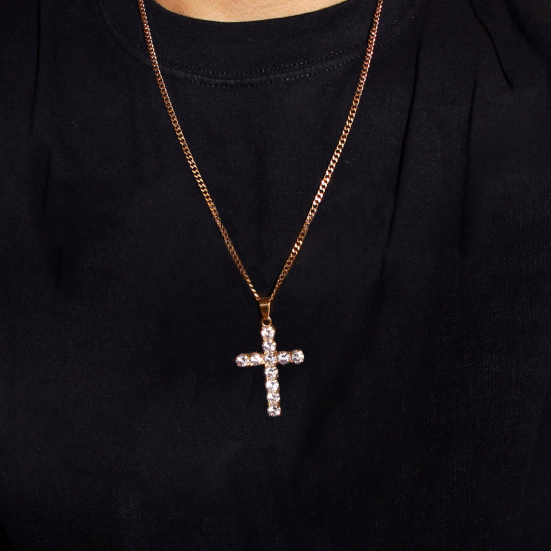 Mens Gold Plated Franco Chain & Cross Pendant | Appx. 16 Grams