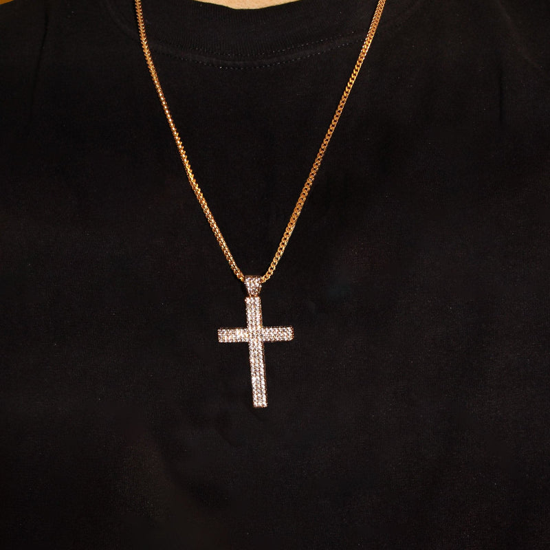 Mens Gold Plated Rope Chain & Cross Pendant | Appx. 19.9 Grams