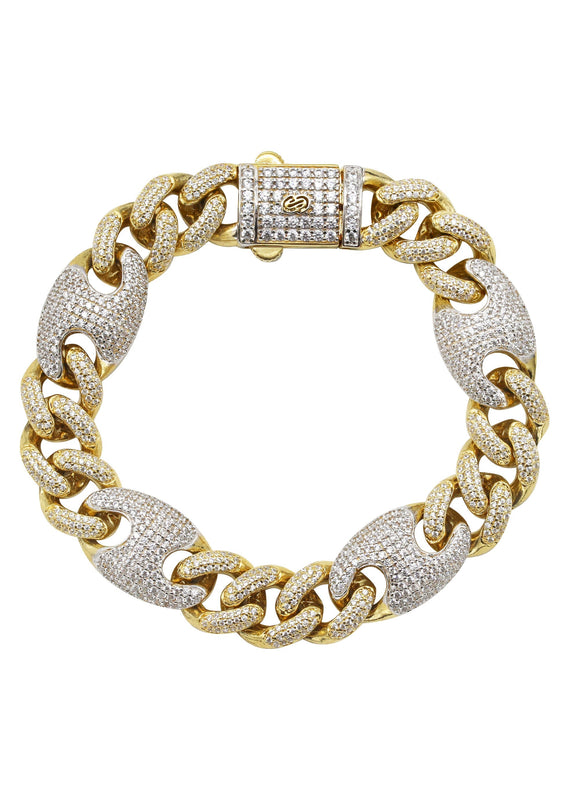 Silver Gold Iced Out Cuban Mariner Bracelet