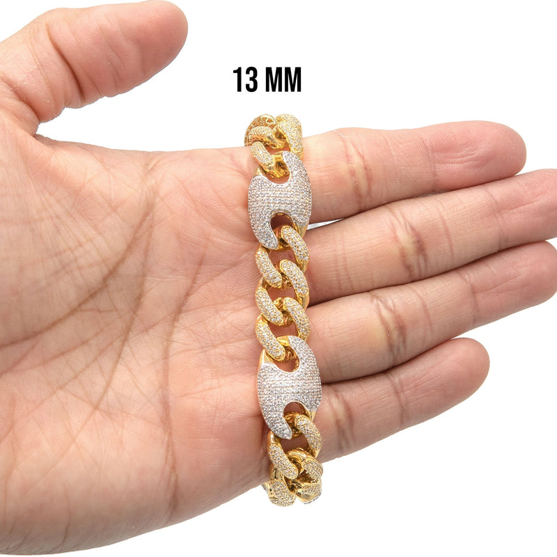 Silver Gold Iced Out Cuban Mariner Bracelet