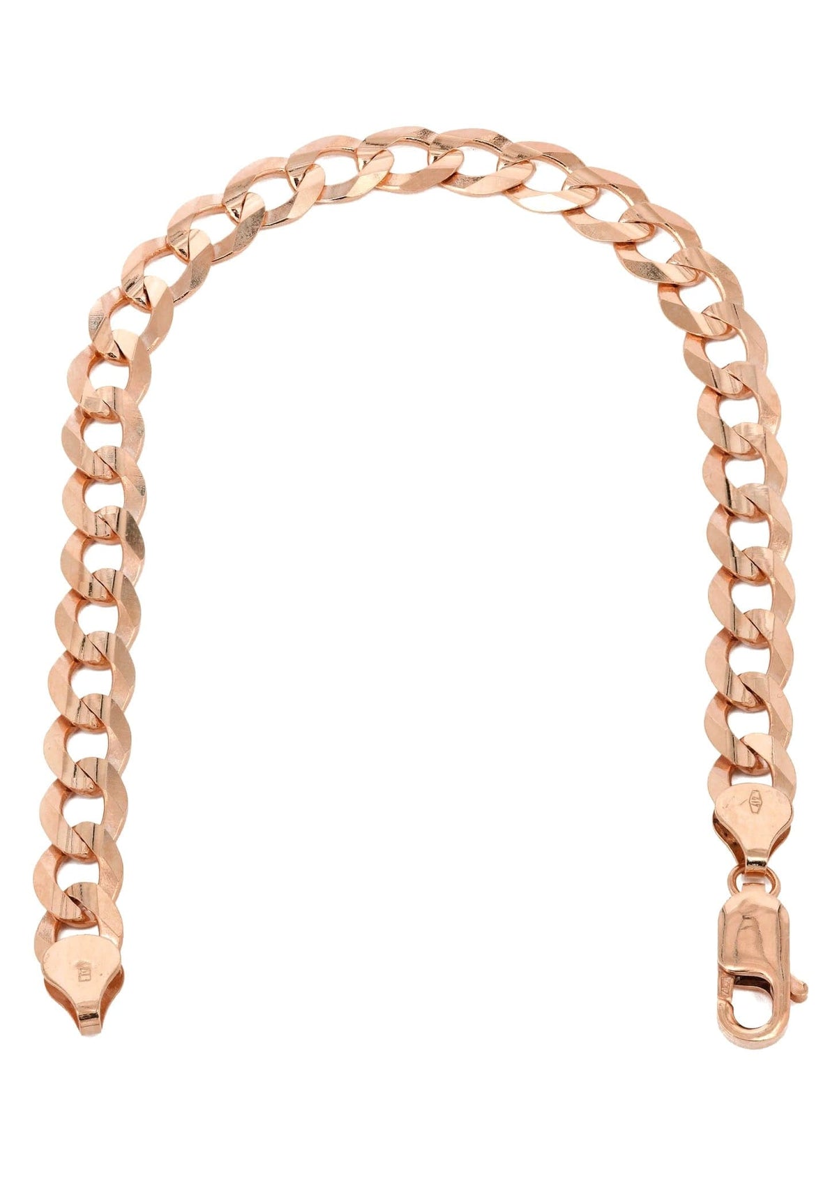 14K Rose Gold Bracelet Solid Cuban Curb Link