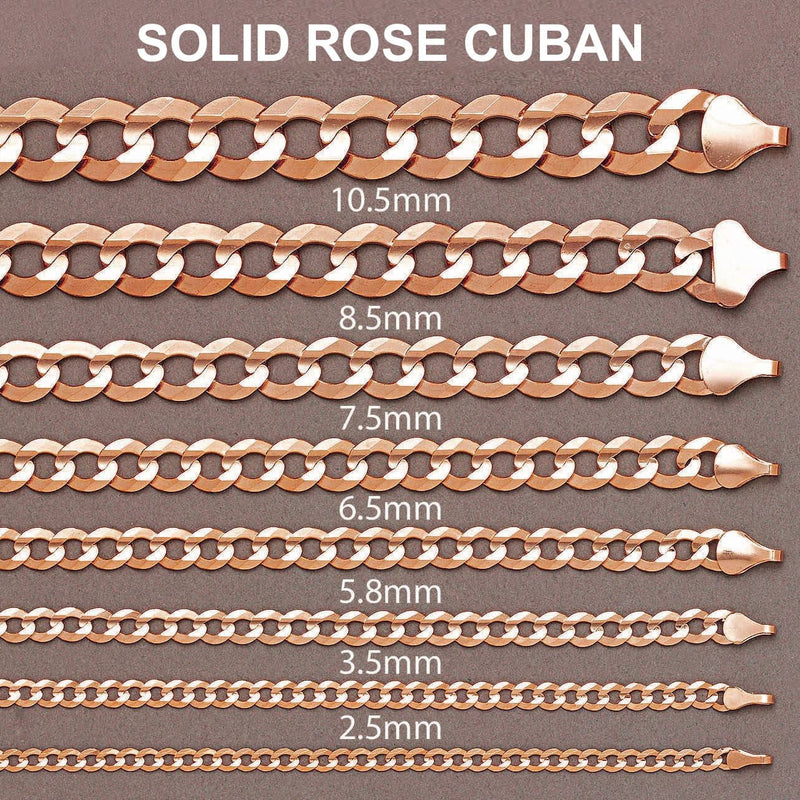 14K Rose Gold Bracelet Solid Cuban Curb Link