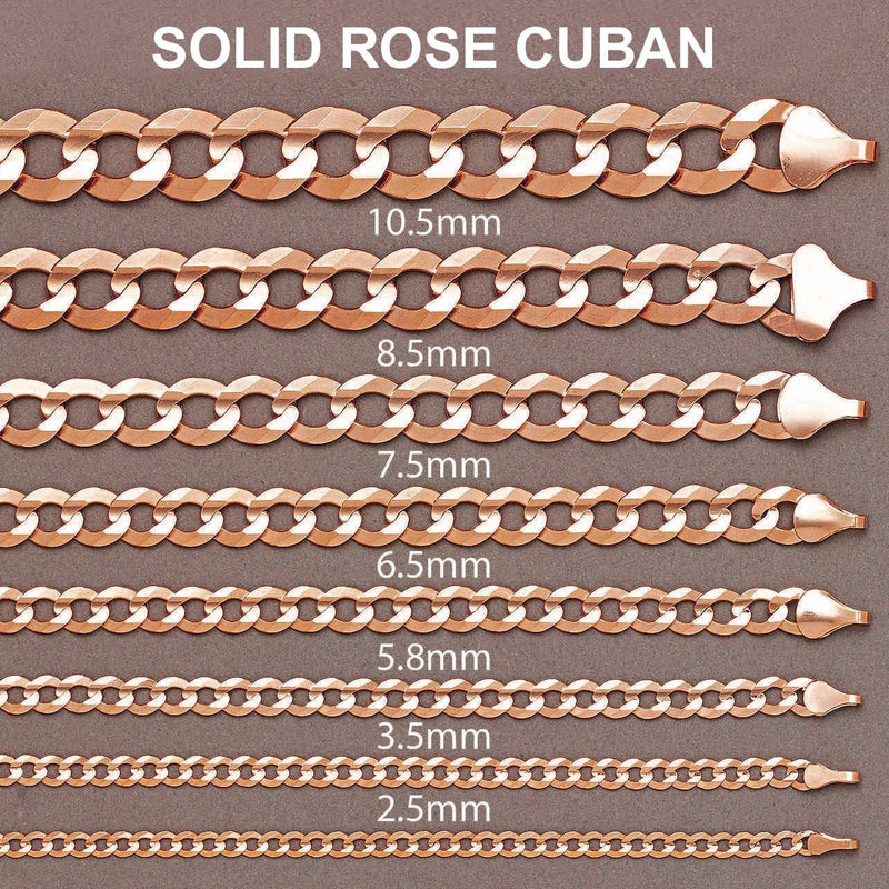 14K Rose Gold Bracelet Solid Cuban Curb Link For Women