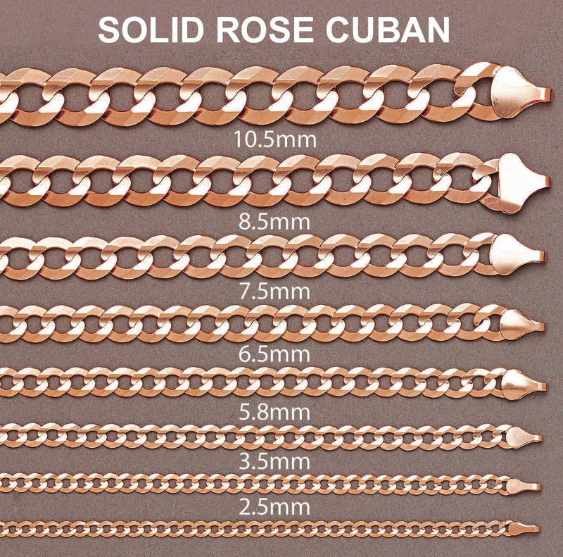 14K Rose Gold Bracelet Solid Cuban Curb Link For Women