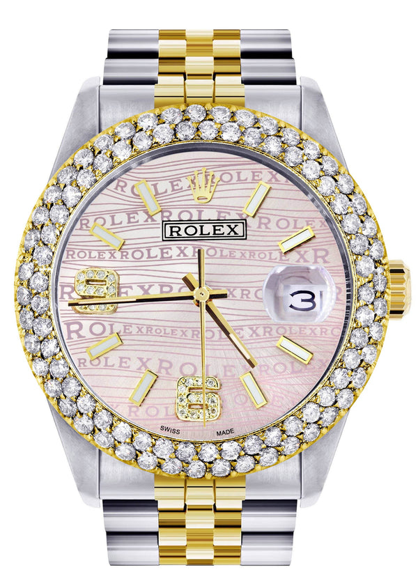 Diamond Gold Rolex Watch For Women 16233 | 36Mm | Pink Texture Dial | Two Row 4.25 Carat Bezel | Jubilee Band