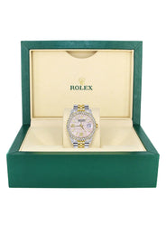 Diamond Gold Rolex Watch For Men 16233 | 36Mm | Pink Texture Dial | Two Row 4.25 Carat Bezel | Jubilee Band