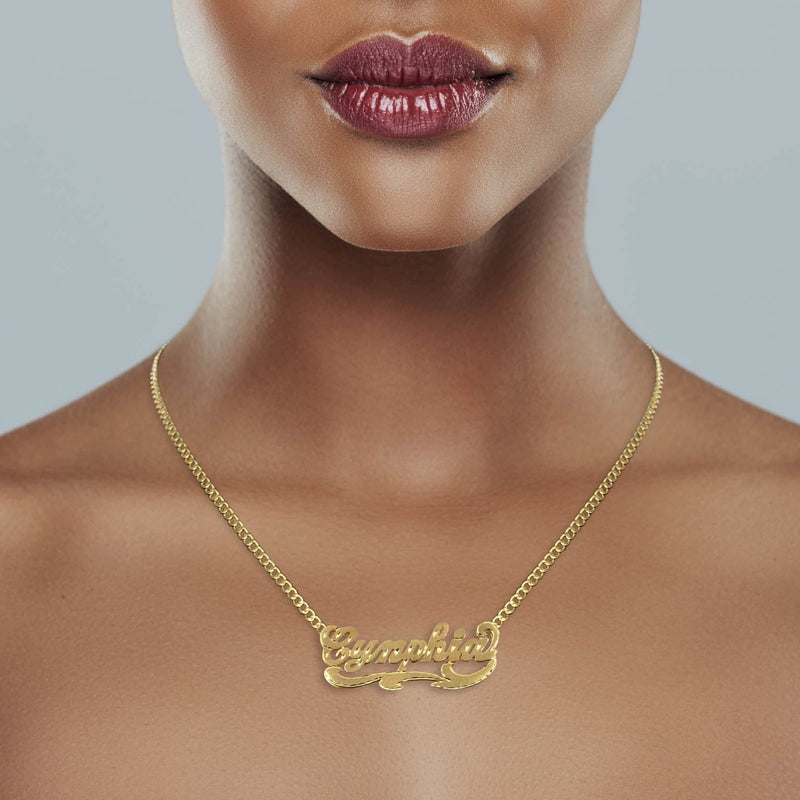 14K Gold  Diamond Cut Name Plate Necklace | Style #56