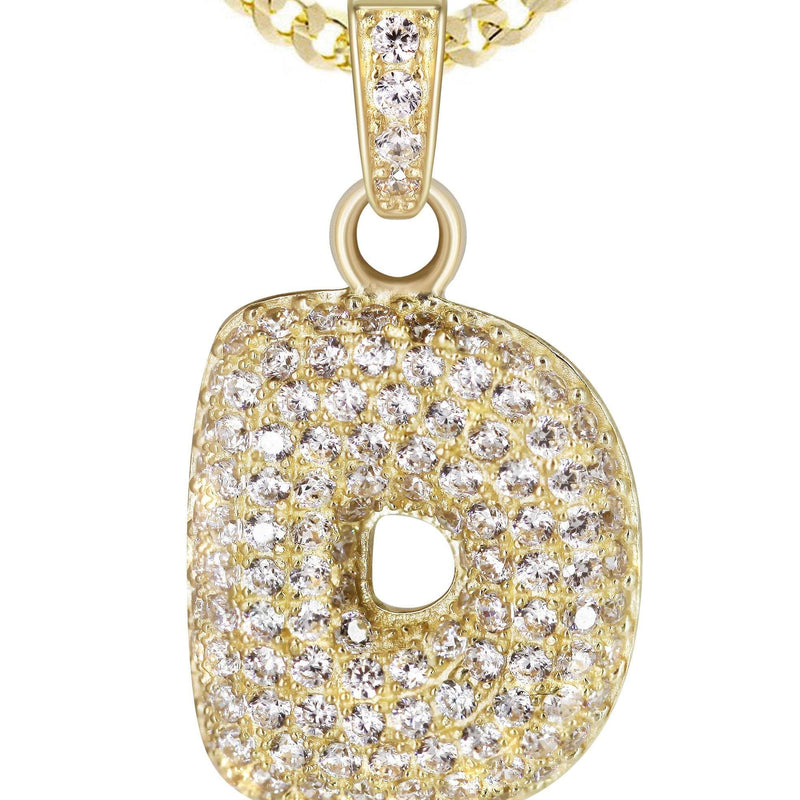 10K Yellow Gold Bubble Letter "D" CZ Necklace | Appx. 4.6 Grams