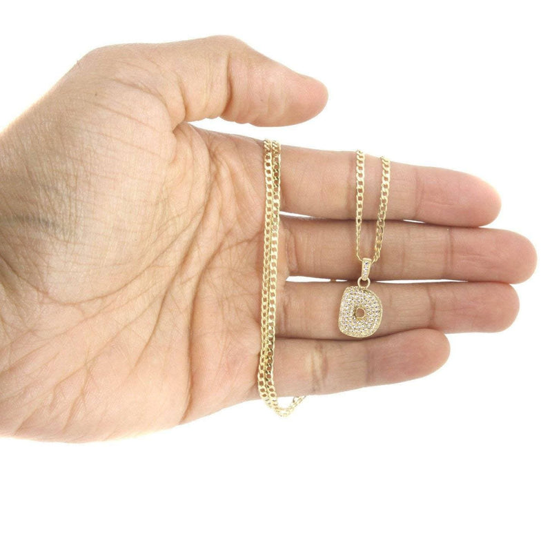 10K Yellow Gold Bubble Letter "D" CZ Necklace | Appx. 4.6 Grams