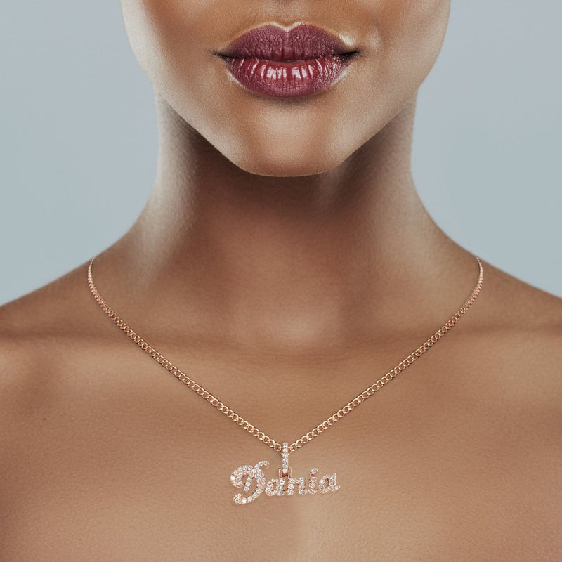 14K Rose Gold  Full Diamond Name Plate Necklace | Style #116