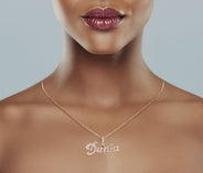 14K Rose Gold  Full Diamond Name Plate Necklace | Style #116