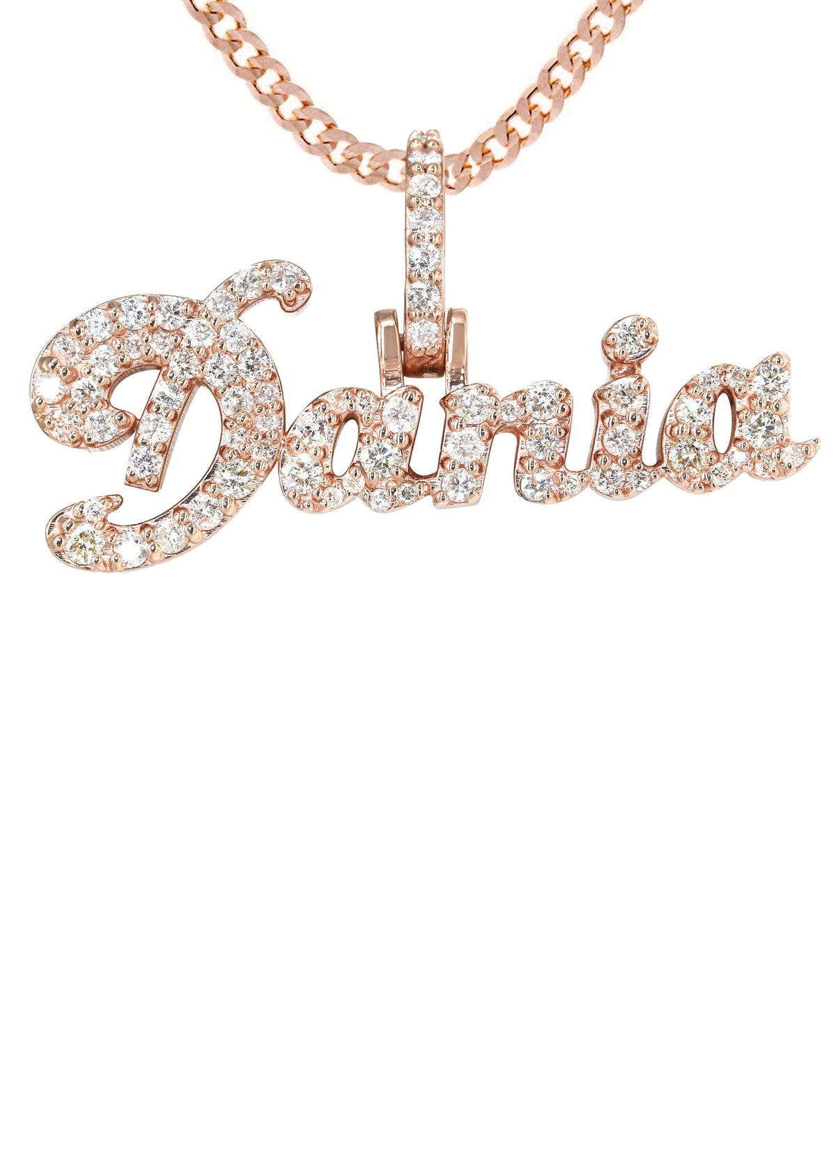 14K Rose Gold  Full Diamond Name Plate Necklace | Style #116