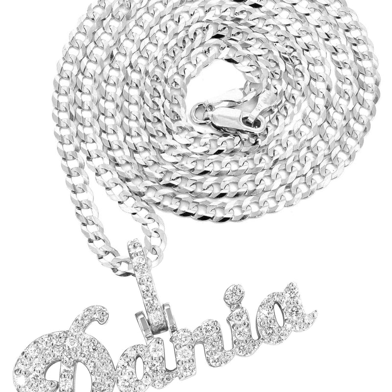 14K White Gold  Full Diamond Name Plate Necklace | Style #27