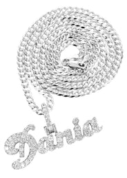 14K White Gold  Full Diamond Name Plate Necklace | Style #27