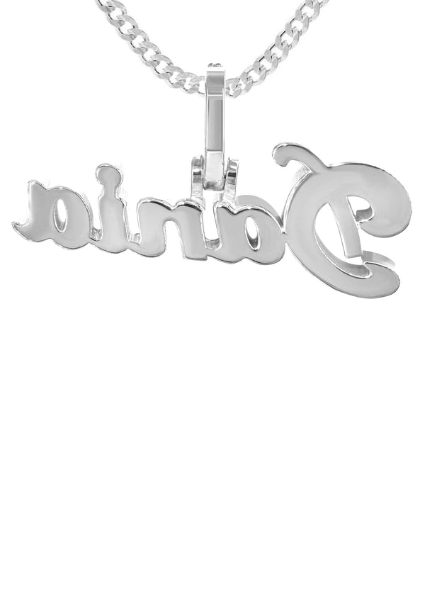 14K White Gold  Full Diamond Name Plate Necklace | Style #27