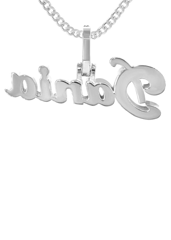 14K White Gold  Full Diamond Name Plate Necklace | Style #27