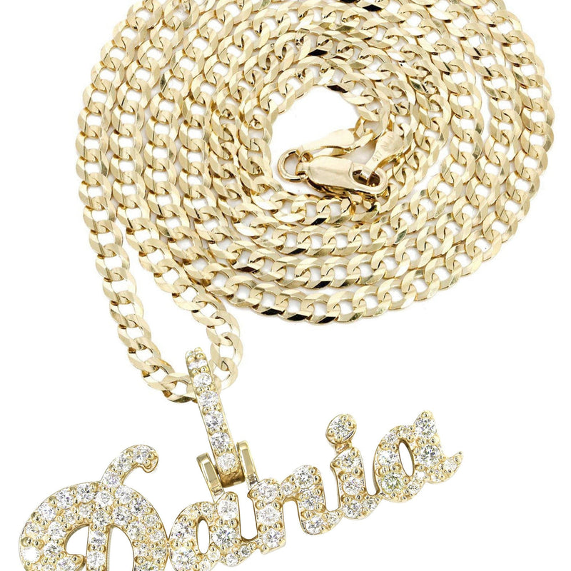 14K Yellow Gold  Full Diamond Name Plate Necklace | Style #26