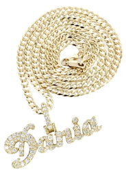 14K Yellow Gold  Full Diamond Name Plate Necklace | Style #26