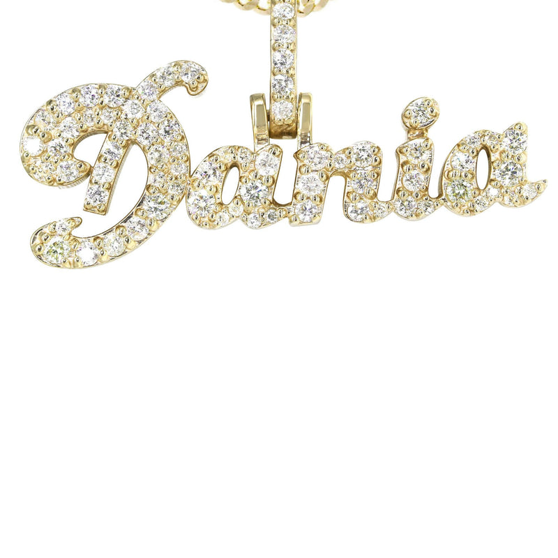 14K Yellow Gold  Full Diamond Name Plate Necklace | Style #26