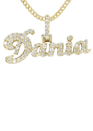 14K Yellow Gold  Full Diamond Name Plate Necklace | Style #26