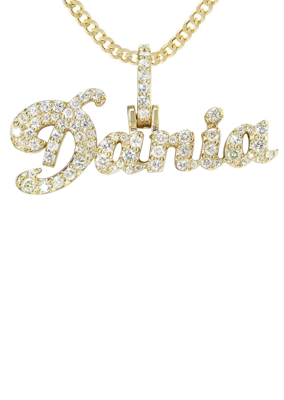 14K Yellow Gold  Full Diamond Name Plate Necklace | Style #26
