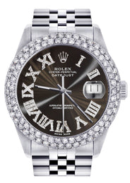 Womens Rolex Datejust Watch 16200 | 36Mm | Dark Brown Roman Numeral Dial | Two Row 4.25 Carat Bezel | Jubilee Band