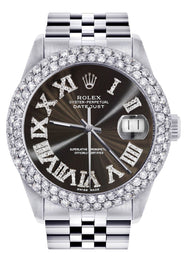Mens Rolex Datejust Watch 16200 | 36Mm | Dark Brown Roman Numeral Dial | Two Row 4.25 Carat Bezel | Jubilee Band