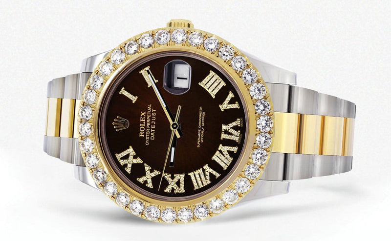 Rolex Datejust II Watch | 41 MM | 18K Yellow Gold & Stainless Steel | Custom Chocolate Roman Dial | Oyster Band