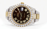 Diamond Iced Out Rolex Datejust 41 | 25 Carats Of Diamonds | Custom Dark Brown Roman Numeral Diamond Dial | Two Tone | Oyster Band