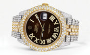 Womens Diamond Iced Out Rolex Datejust 41 | 25 Carats Of Diamonds | Custom Dark Chocolate Roman Numeral Diamond Dial | Two Tone | Two Row | Jubilee Band