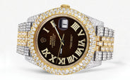 Diamond Iced Out Rolex Datejust 41 | 25 Carats Of Diamonds | Custom Dark Chocolate Roman Numeral Diamond Dial | Two Tone | Two Row | Jubilee Band