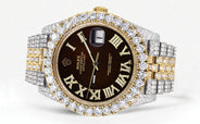 Diamond Iced Out Rolex Datejust 41 | 25 Carats Of Diamonds | Custom Dark Brown Roman Numeral Diamond Dial | Two Tone | Jubilee Band