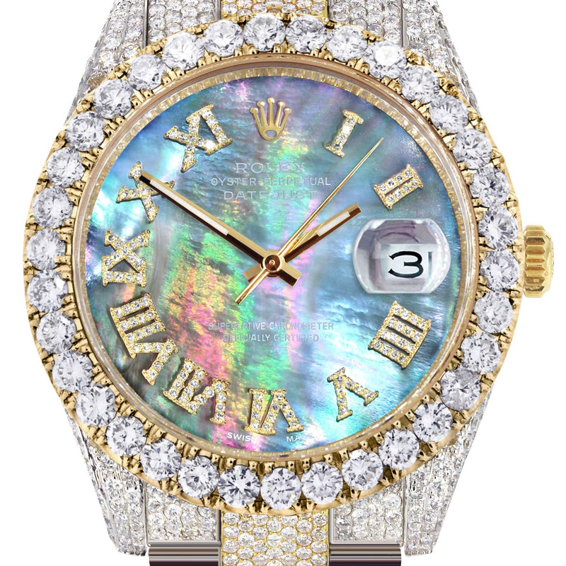 Diamond Iced Out Rolex Datejust 41 | 25 Carats Of Diamonds | Abalone Mother Of Pearl Dial | Two Tone | Oyster Band