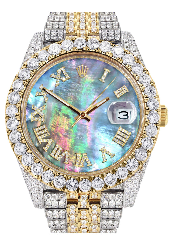 Diamond Iced Out Rolex Datejust 41 | 25 Carats Of Diamonds | Abalone Mother of Pearl Dial | Two Tone | Jubilee Band